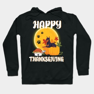 Doberman Pinscher Seeing Turkey Dish Happy Halloween Thanksgiving Merry Christmas Day Hoodie